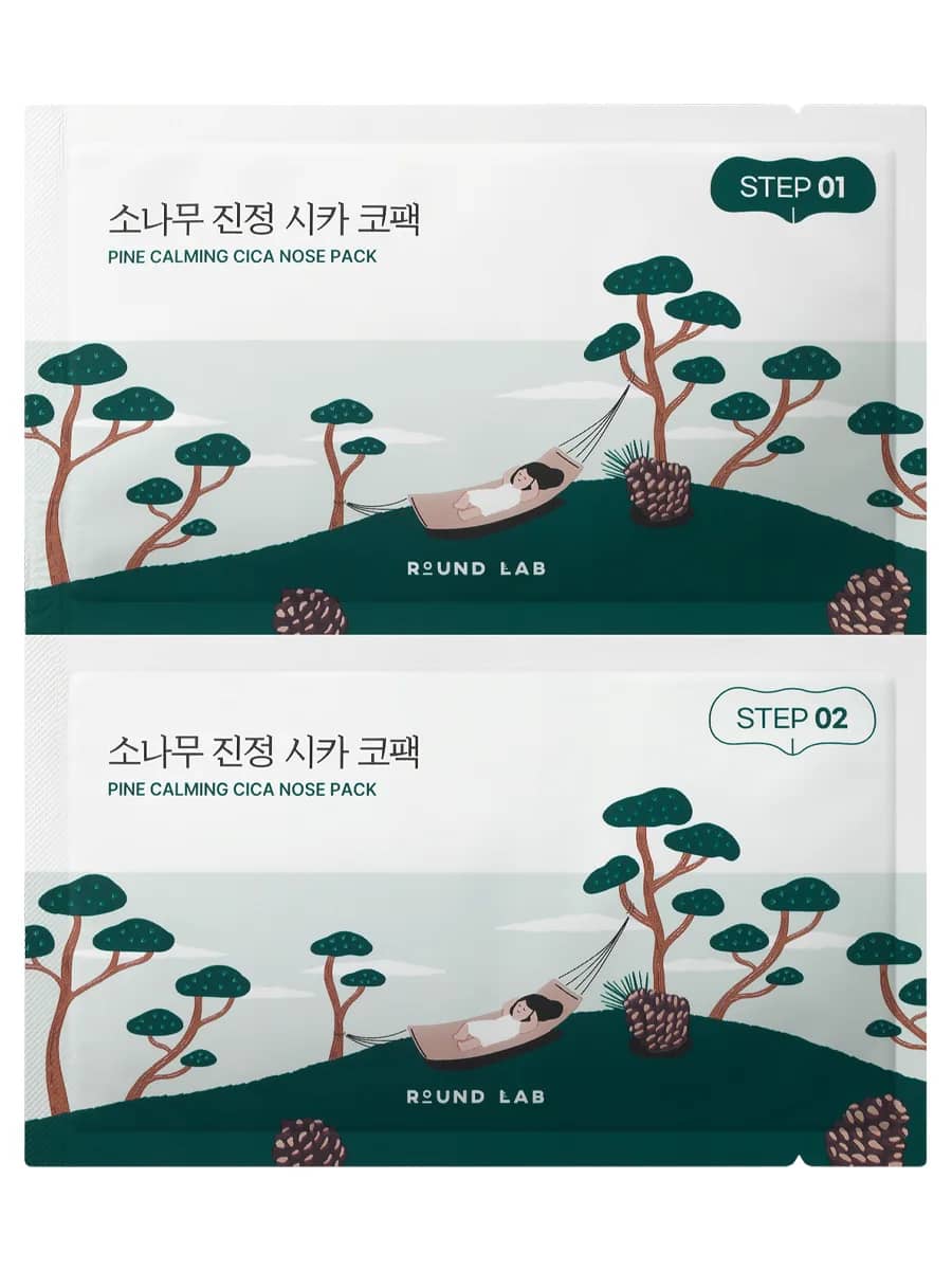 Round Lab Двухступенчатая маска для носа против черных точек Pine Calming Cica Nose Pack 5 шт