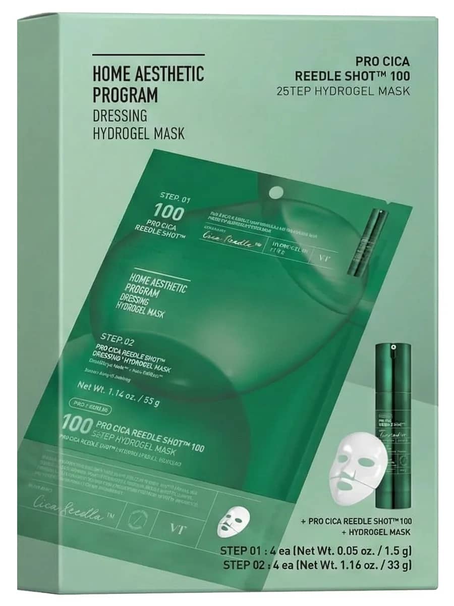 VT Cosmetics Двухступенчатая гидрогелевая маска с микроиглами для увлажнения и успокоения кожи Pro Cica Reedle Shot 100 2Step Hydrogel Mask 33 гр х 4 шт