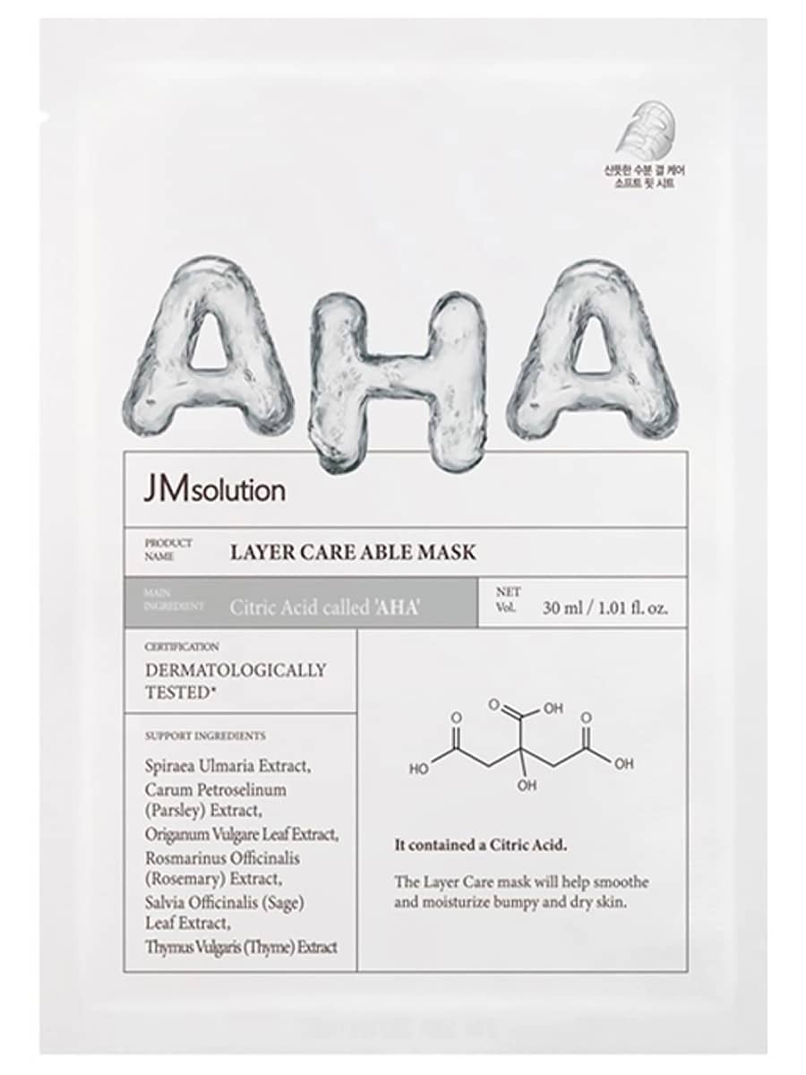 JMsolution Выравнивающая тканевая маска с AHA-кислотой Layer Care Able Mask 30 мл