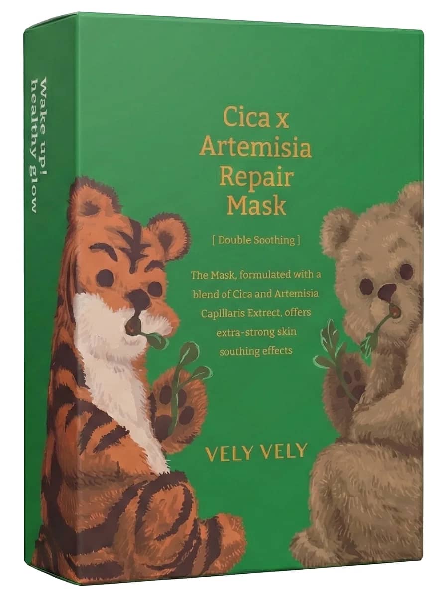 Vely Vely Восстанавливающая тканевая маска с экстрактом полыни и центеллы Cica X Artemisia Repair Mask 20 гр х 10 шт