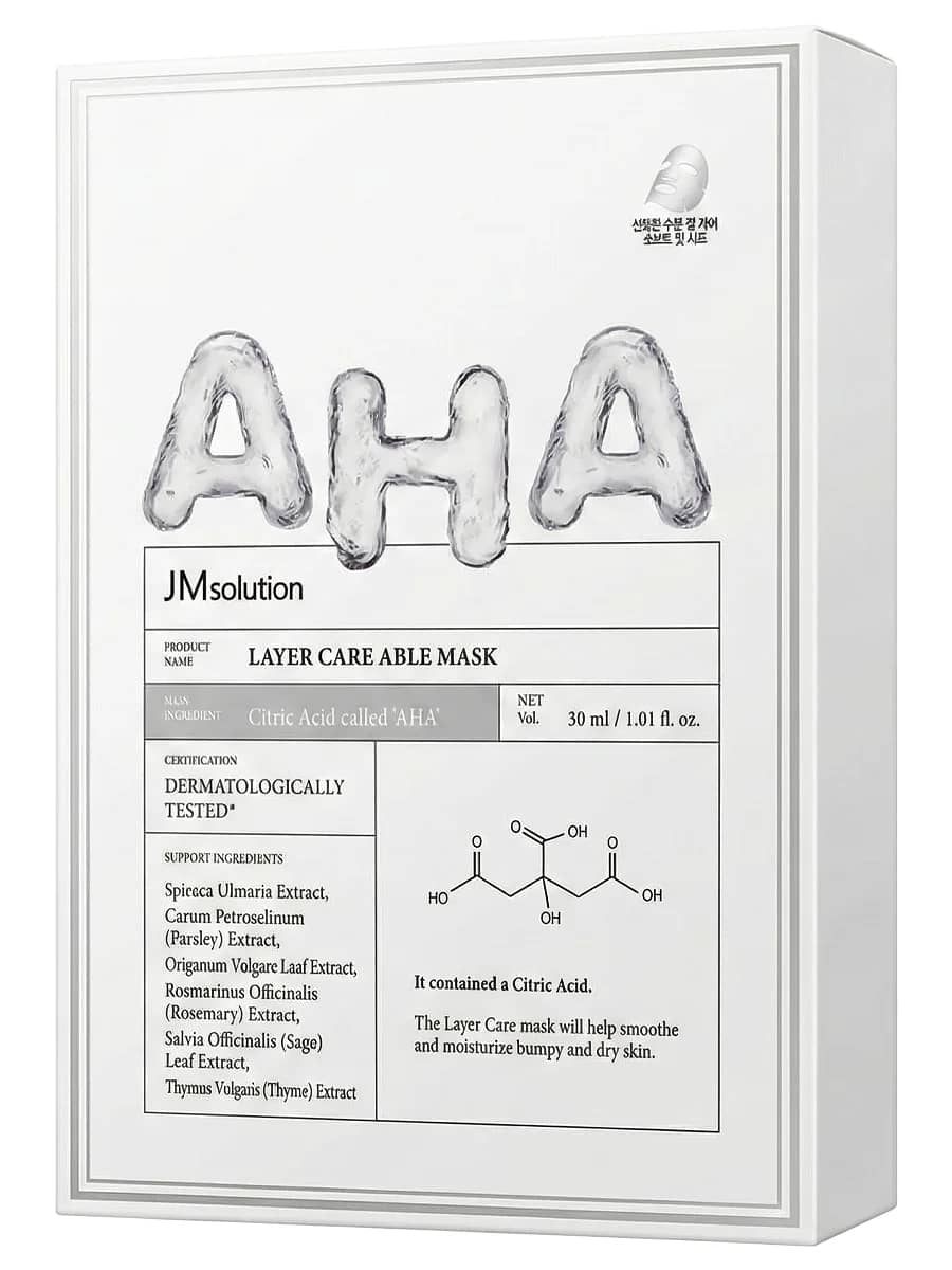 JMsolution Выравнивающая тканевая маска с AHA-кислотой Layer Care Able Mask 30 мл х 10 шт