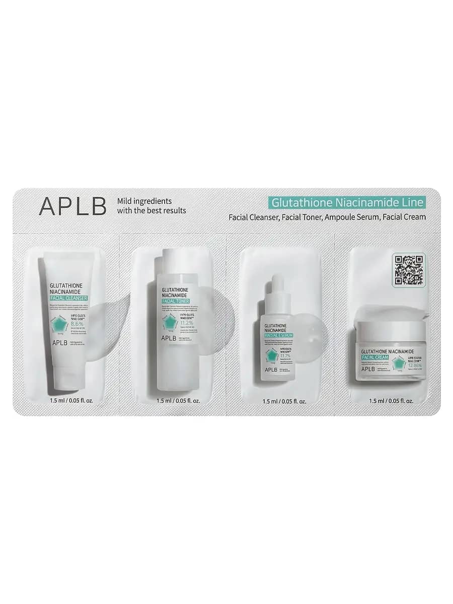 APLB Набор саше: пенка + тонер + сыворотка + крем Glutathione Niacinamide Skin Care Sachet Set 1.5 мл х 4 шт