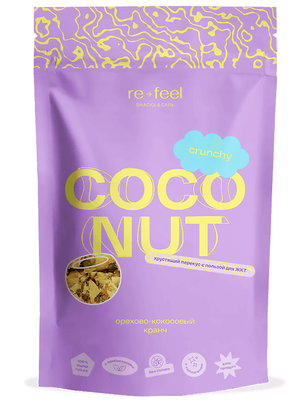 re-feel Хрустящий перекус из орехов и семян «Кокосовый кранч» Crunchy Coconut 75 гр
