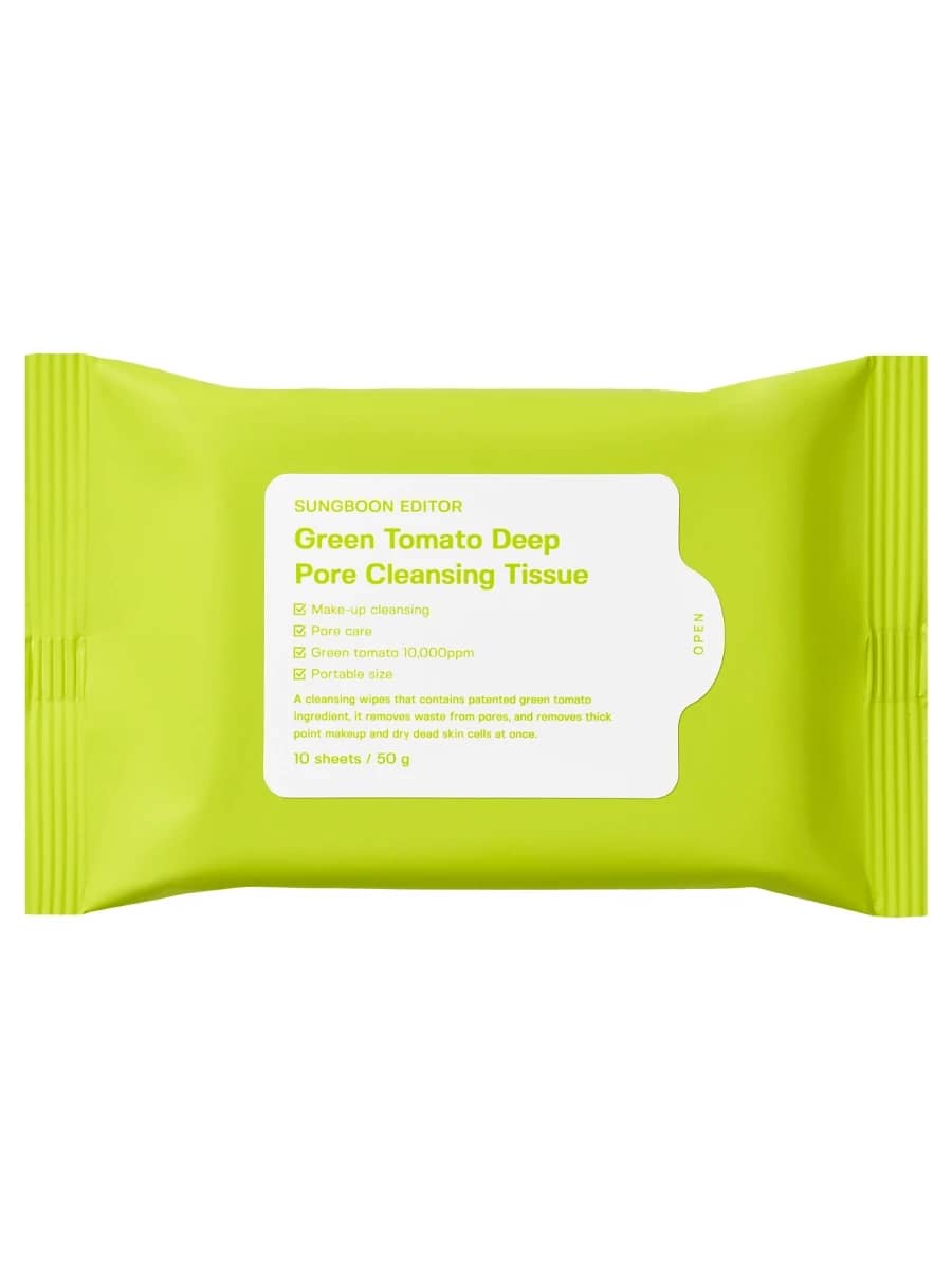 Sungboon Editor Очищающие салфетки для снятия макияжа Green Tomato Deep Pore Cleansing Tissue 10 шт