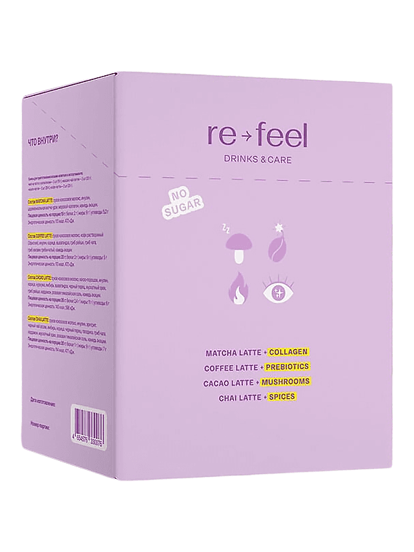 re-feel Набор-ассорти: матча + кофе + какао + чай 4 шт