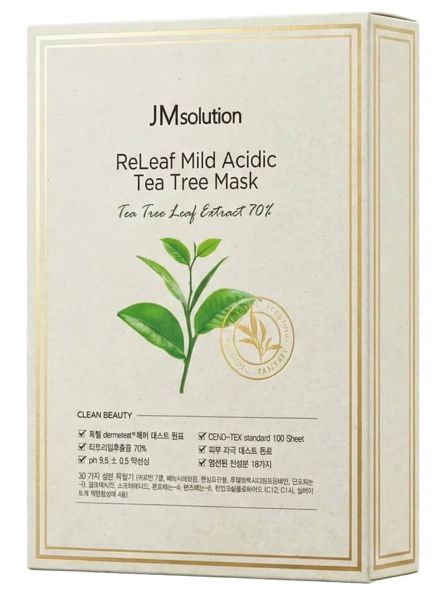 JMsolution Противовоспалительная маска с 70% экстракта чайного дерева ReLeaf Mild Acidic Tea Tree Mask 30 мл х 10 шт