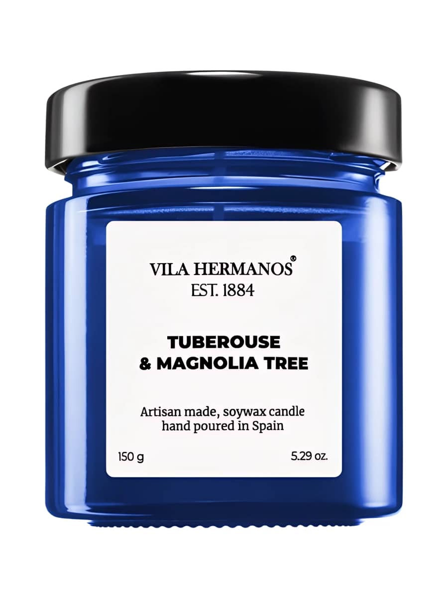Vila Hermanos Ароматическая свеча «Тубероза и магнолия» Apothecary Cobalt Blue Tuberose & Magnolia Tree Candle 150 гр