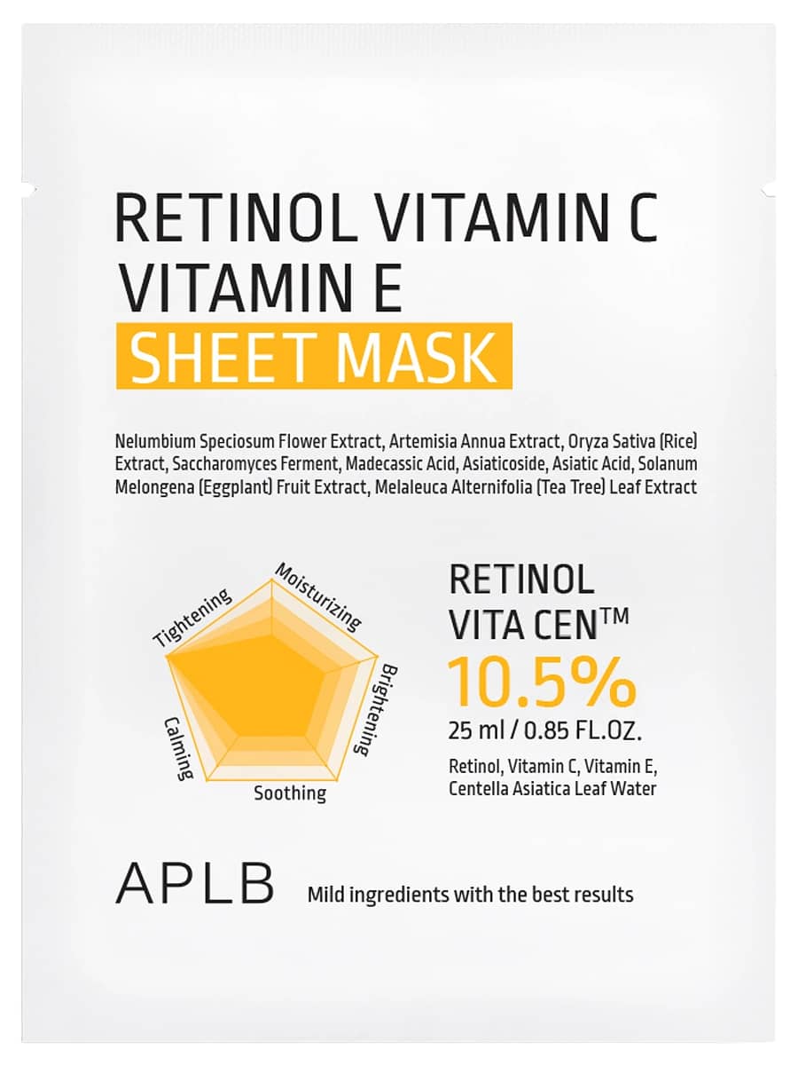 APLB Тканевая маска с ретинолом и витамином С для сияния кожи Retinol Vitamin C Vitamin E Mask 25 мл х 10 шт