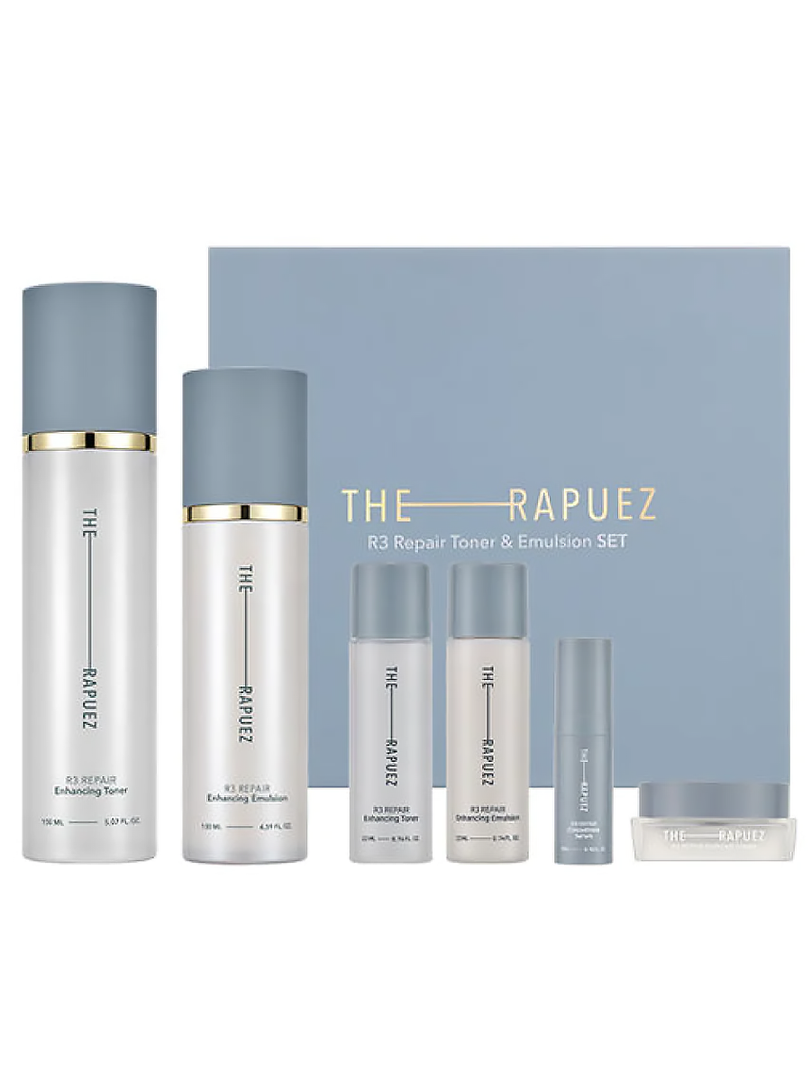 The Rapuez Антивозрастной восстанавливающий набор R3 Repair Enhancing Toner & Emulsion Set 150+22+130+22+5+7 мл