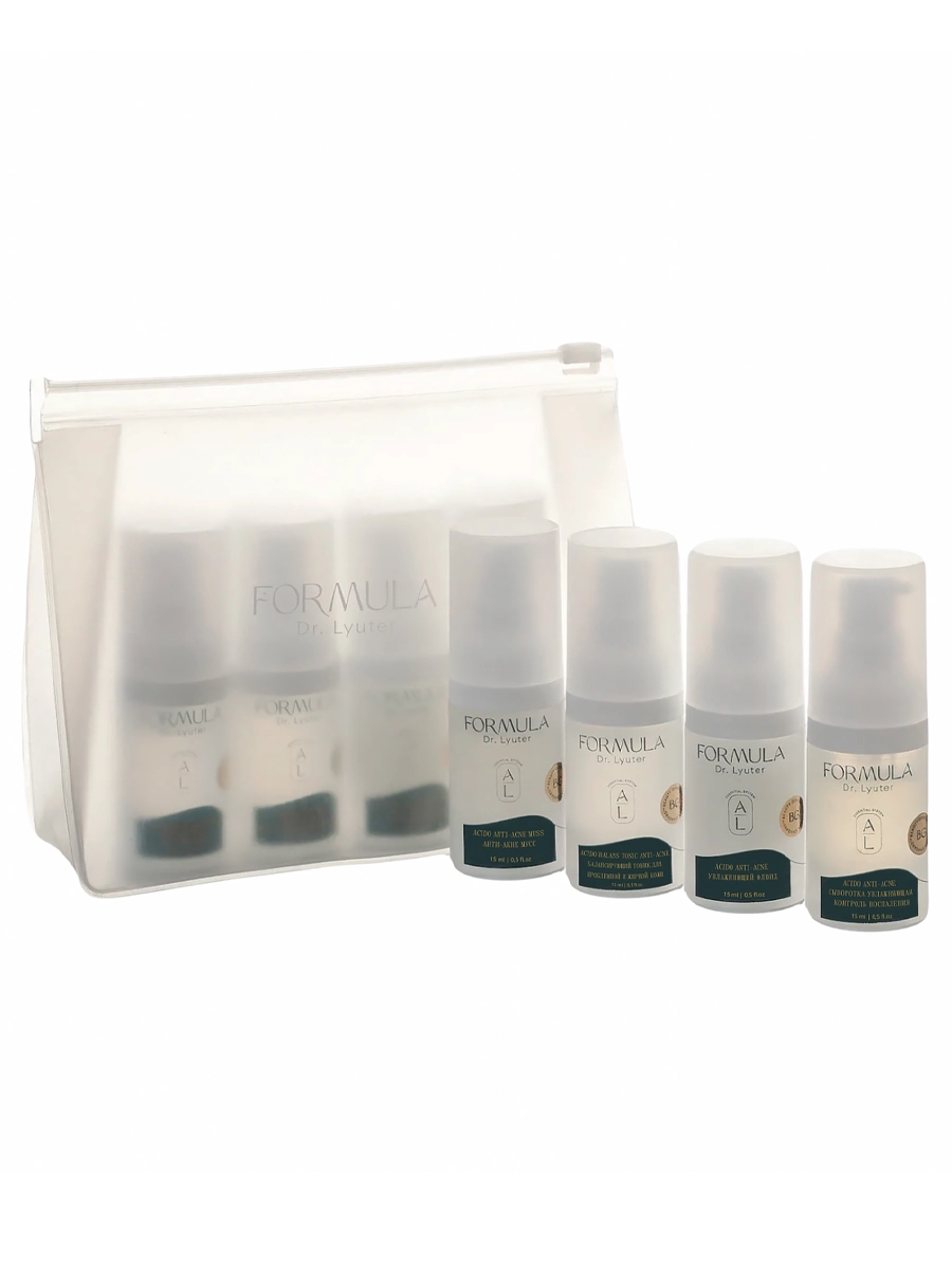Formula Dr. Lyuter Дорожный набор для проблемной кожи: мусс + тоник + сыворотка + флюид Anti-Acne Travel Kit 15 мл х 4 шт