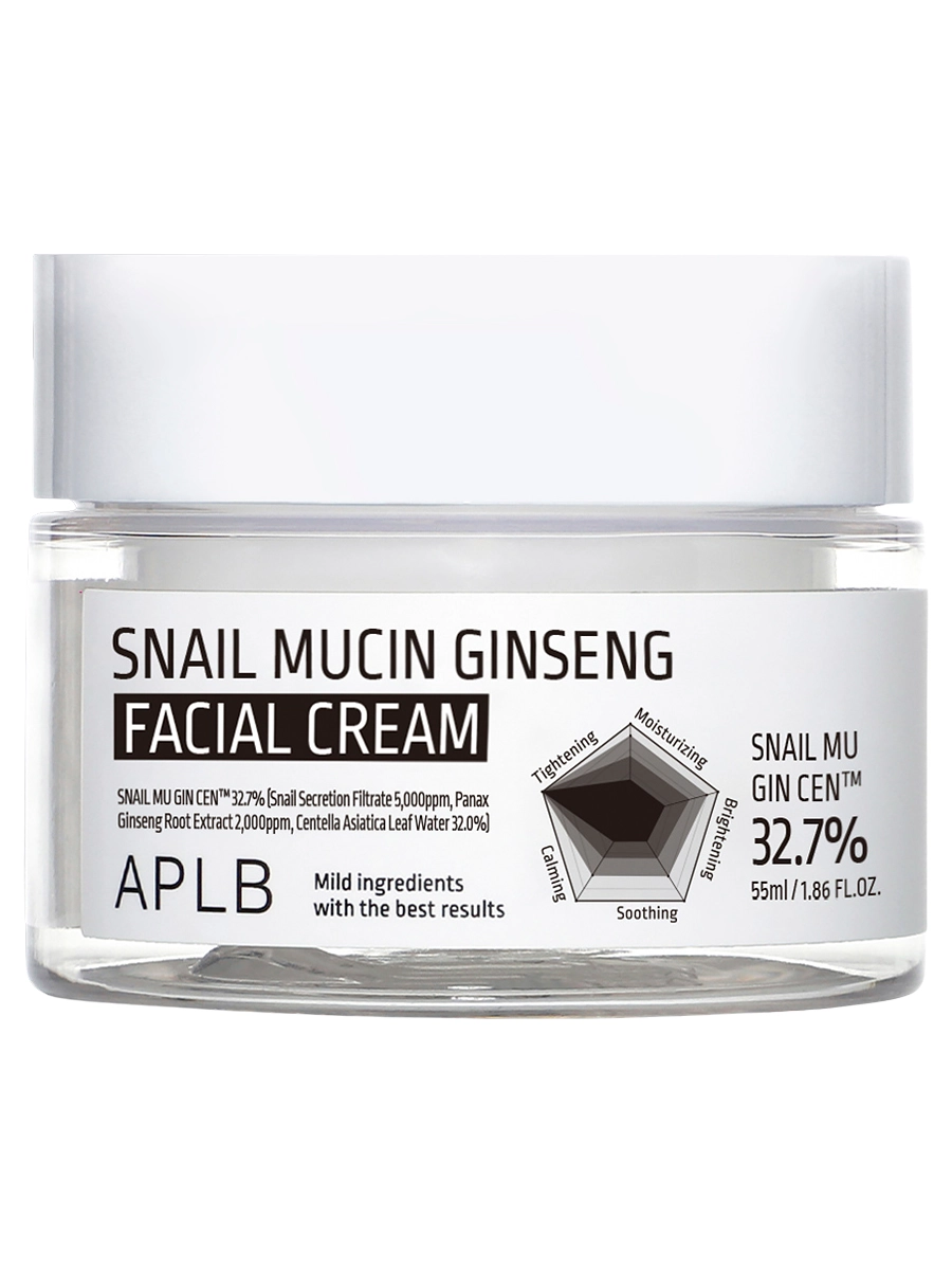 APLB Крем с муцином улитки и экстрактом женьшеня Snail Mucin Gingseng Facial Cream 55 мл