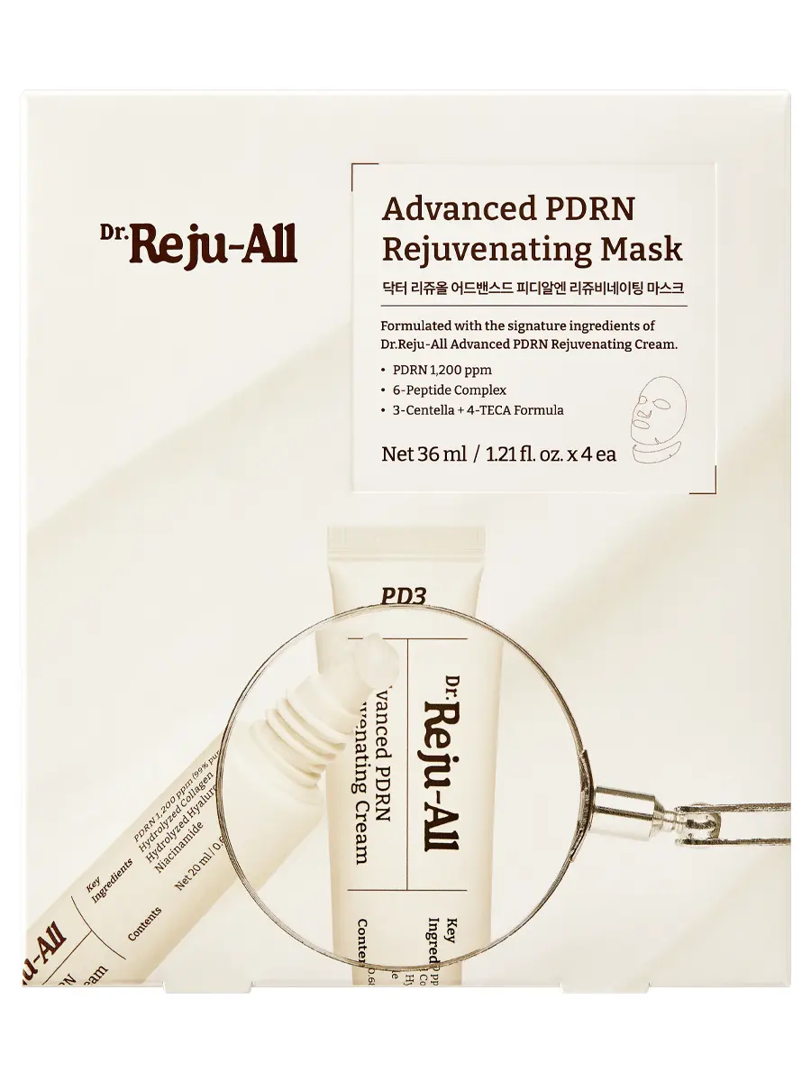 Dr.Reju-All Восстанавливающая тканевая маска с ПДРН для лица и шеи Advanced PDRN Rejuvenating Mask 36 мл х 4 шт