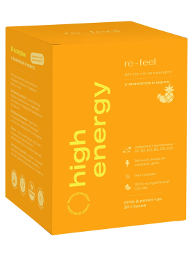re-feel B-Complex для пробуждения энергии с ананасом и манго High Energy Drink&Power-Up 15 шт