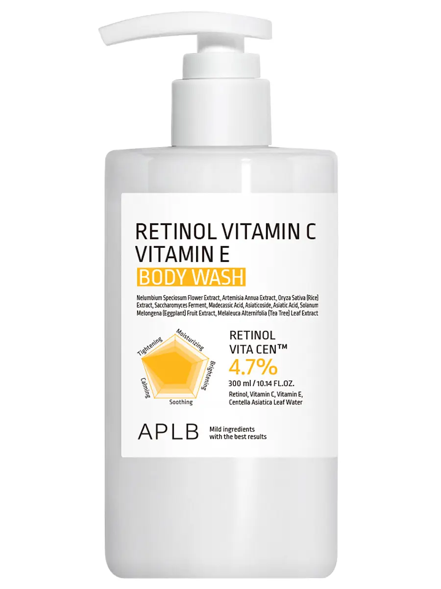 APLB Обновляющий гель для душа с ретинолом, витамином С и витамином Е Retinol Vitamin C Vitamin E Body Wash 300 мл