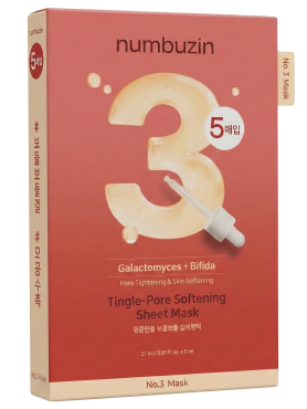 Numbuzin Тканевая маска с галактомисисом и постбиотиками для сужения пор No.3 Tingle-pore Softening Sheet Mask 27 мл х 5 шт