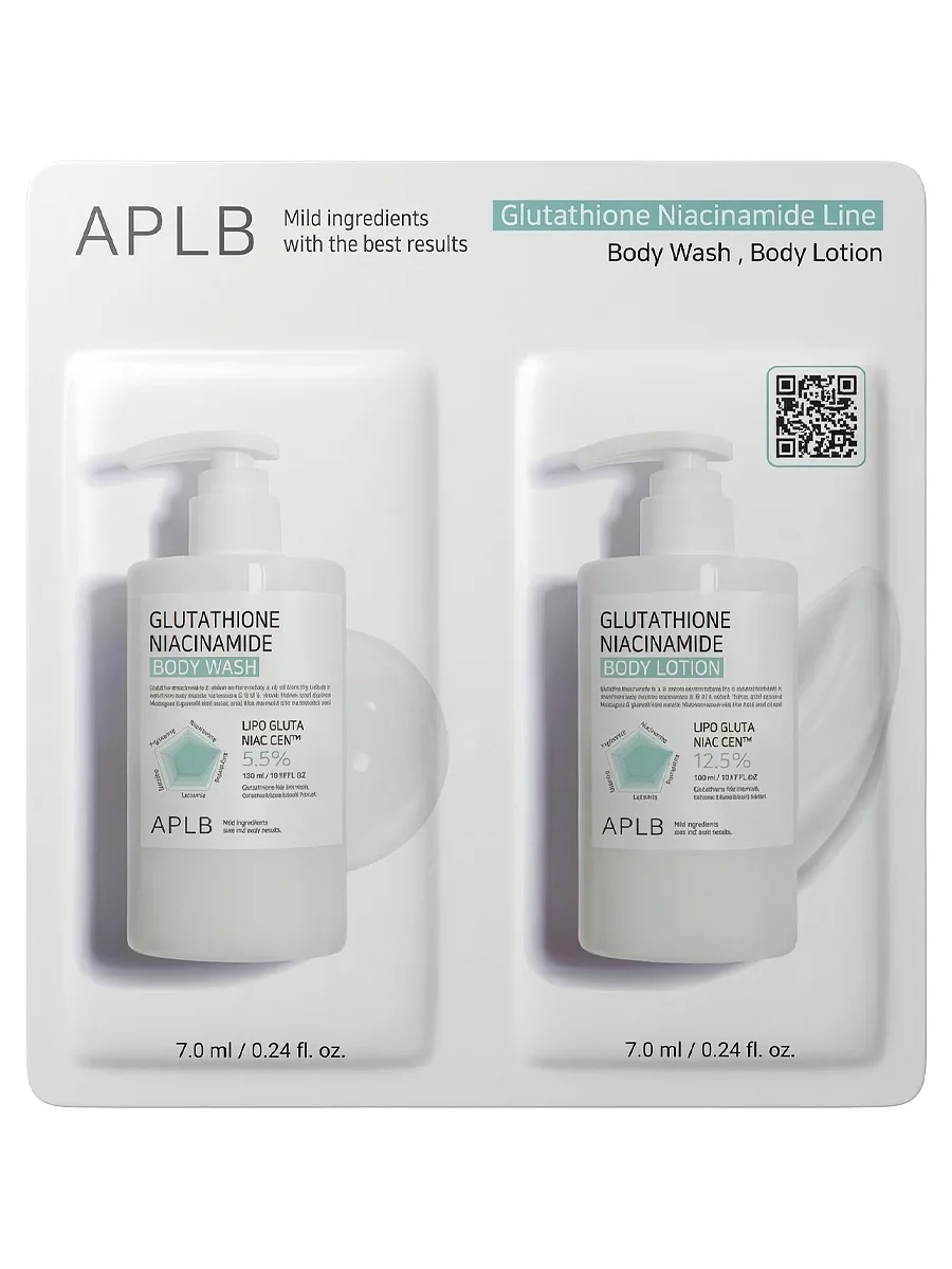 APLB Набор пробников: гель для душа + лосьон для тела Glutathione Niacinamide Body Care Sachet Set 7 мл х 2 шт