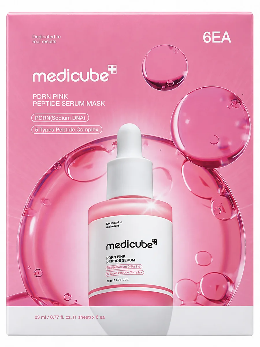 Medicube Восстанавливающая тканевая маска с ПДРН и пептидами для плотности кожи PDRN Pink Peptide Serum Mask 23 мл х 6 шт