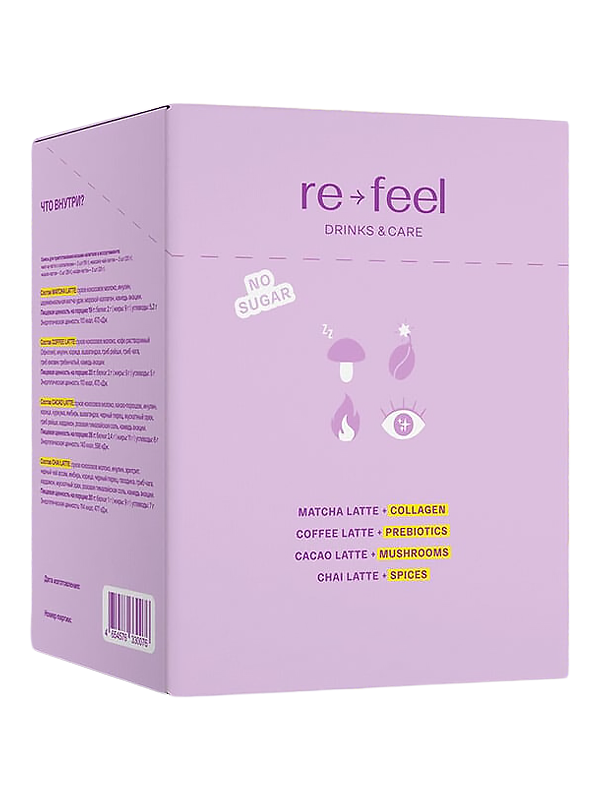 re-feel Набор-ассорти: матча + кофе + какао + чай 8 шт