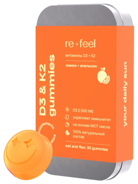 re-feel D3+K2: Мармелад со вкусом апельсина D3+K2 Gummies 30 шт